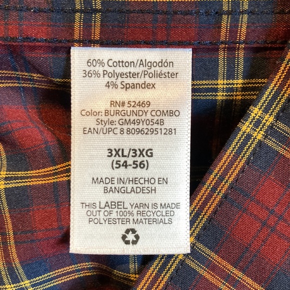 George Plaid y2k ClassicBolo Fit Man Button Down Boho Shirt Long Sleeve Size 3XL - Picture 9 of 10